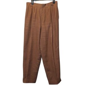 Vintage 80's 100% Linen Trousers Women 16 Mocha Brown Pleated Wide Leg High Rise